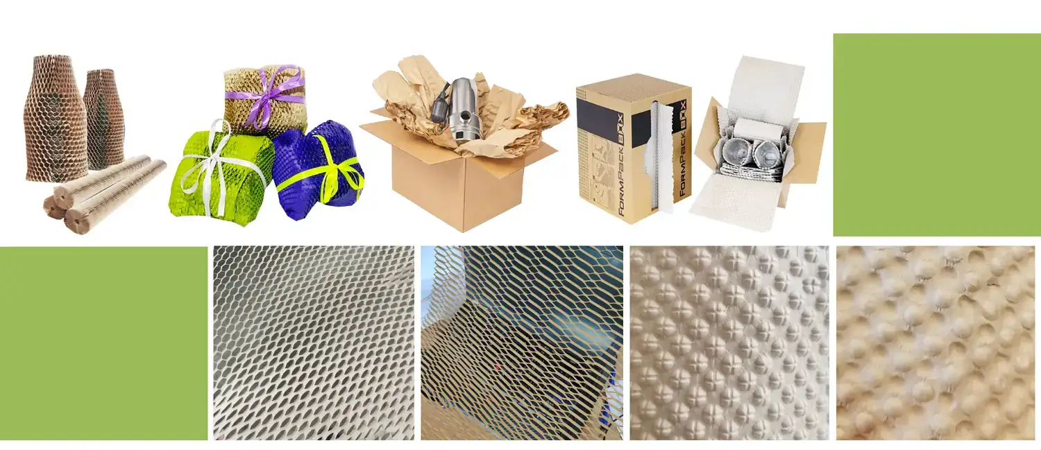 Paper cushioning products replacing plastic bubble wrap in packaging