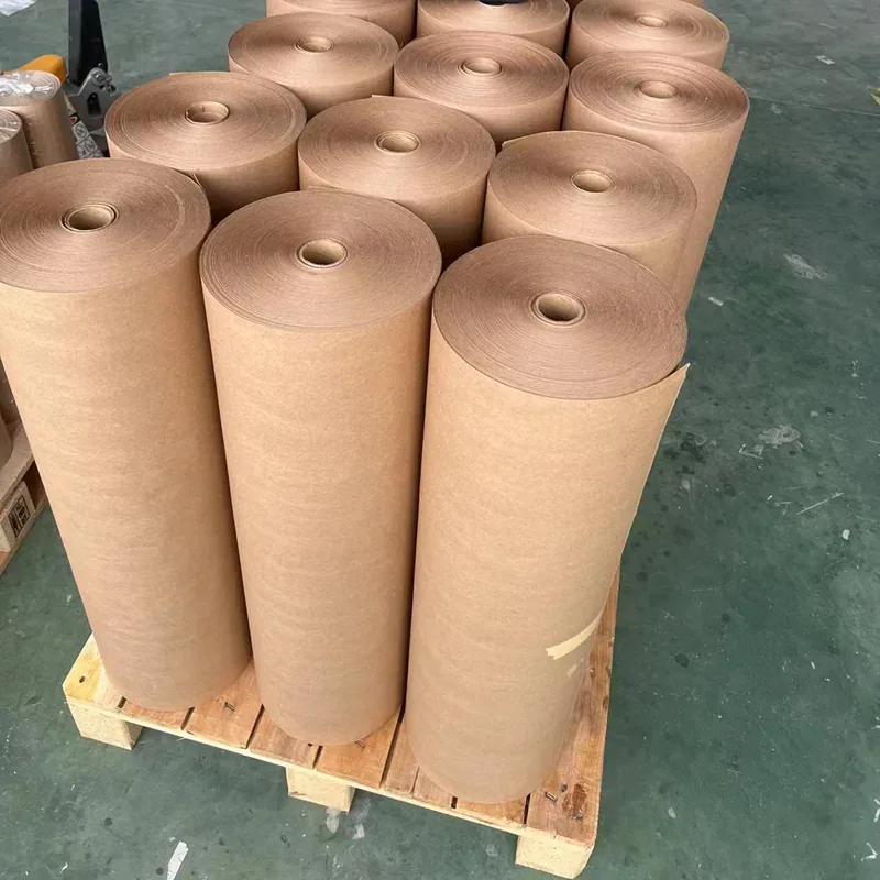 Finished two ply kraft cushion reel on the rewinding shaft