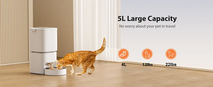 5L Smart Pet Feeder In White detail view 3