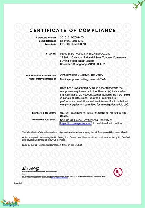 UL — Multilayer PCB certificate