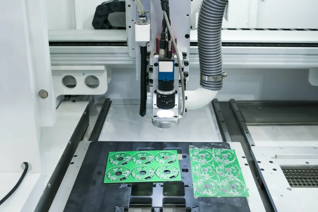 Placement head mounting components on green printed circuit boards during SMT assembly