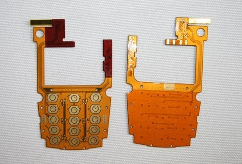 Double layer flexible circuit with exposed gold contact pads for a membrane keypad