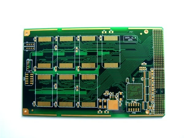 Four layer immersion gold rigid PCB with fine pitch connector arrays and a BGA site