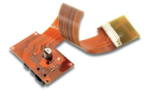 Rigid flex assembly with a populated connector board joined to a terminated flexible tail