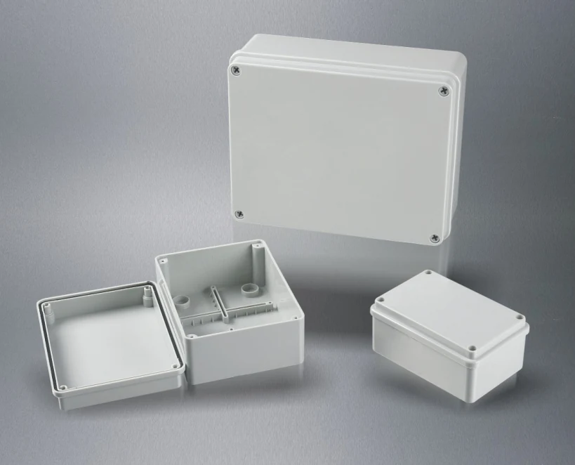 DG series waterproof junction box in white plastic with a sealed cover and cable entry points