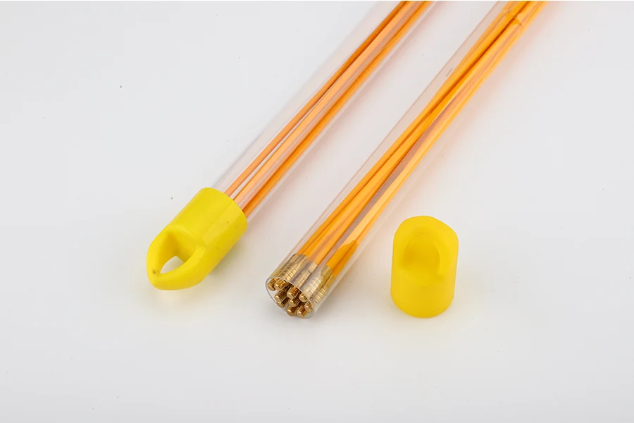 Plastic storage case containing the full set of ten fiberglass rods and brass push/pull rods