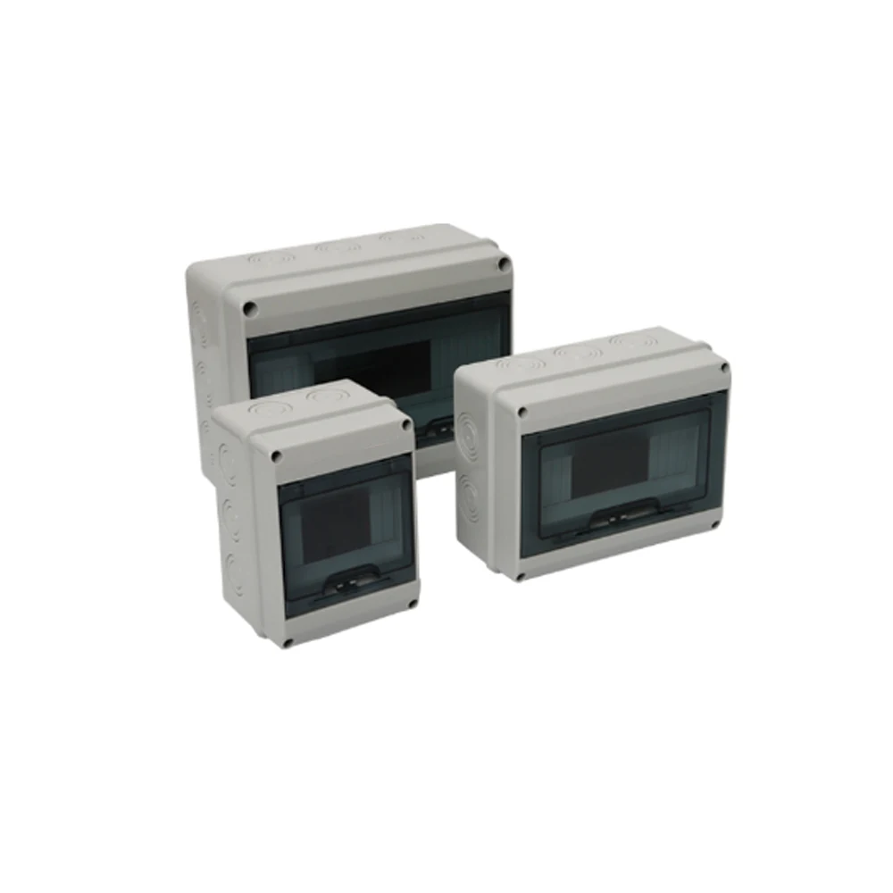 HT series plastic distribution box mounted on a wall panel with electrical components inside