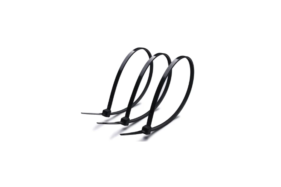 Nylon self-locking cable tie in standard white, with ratchet mechanism visible