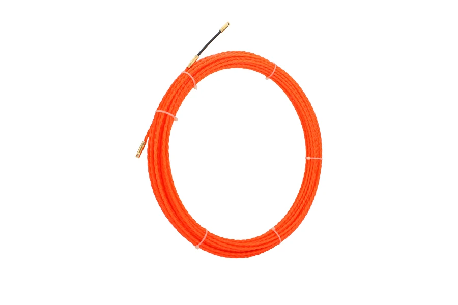 Polyester cable puller with flat white tape coiled in its plastic case