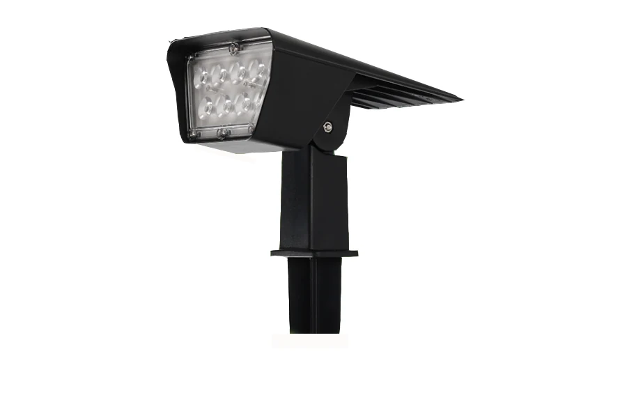 Solar spot light mounted on a wall with the solar panel facing upward