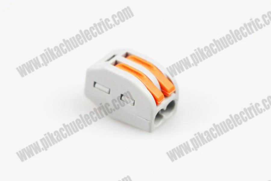 Plastic wiring quick connector with two wires inserted into the body