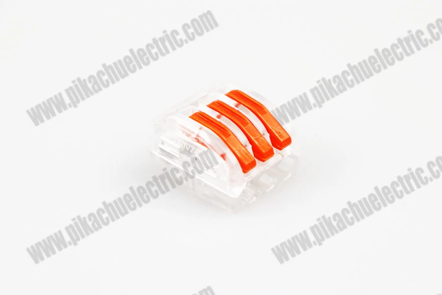 Close-up of the connector with wires fully inserted and secured