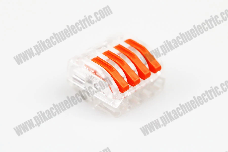 Plastic wiring quick connector with multiple wire ends inserted into the body