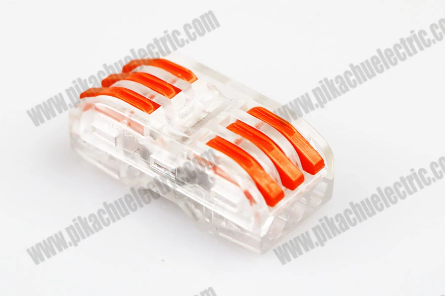 Plastic wiring quick connector with two wires inserted into the body