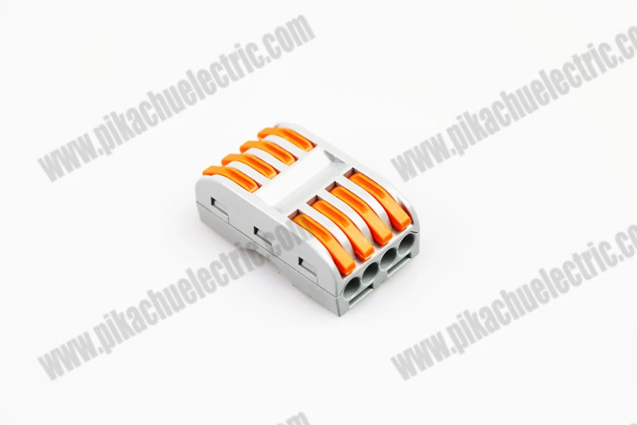 Connector installed in a junction box with wires secured under the screw terminal