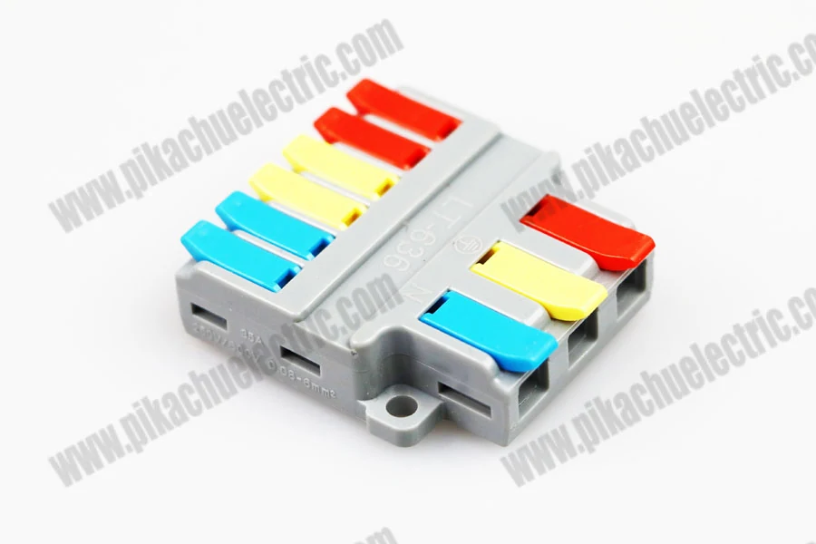 Plastic wiring quick connector with multiple wire ends inserted into the body