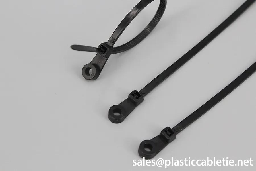 White and black color mountable head self-locking cable ties with hole for screw install zip ties