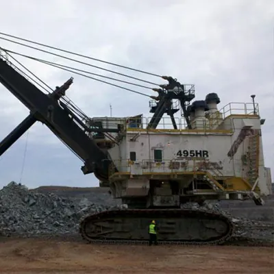 Bucyrus 495HR electric rope shovel standing at a mine bench