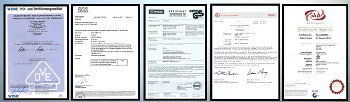 Certificates held on Ningbo Jianuo power cord products
