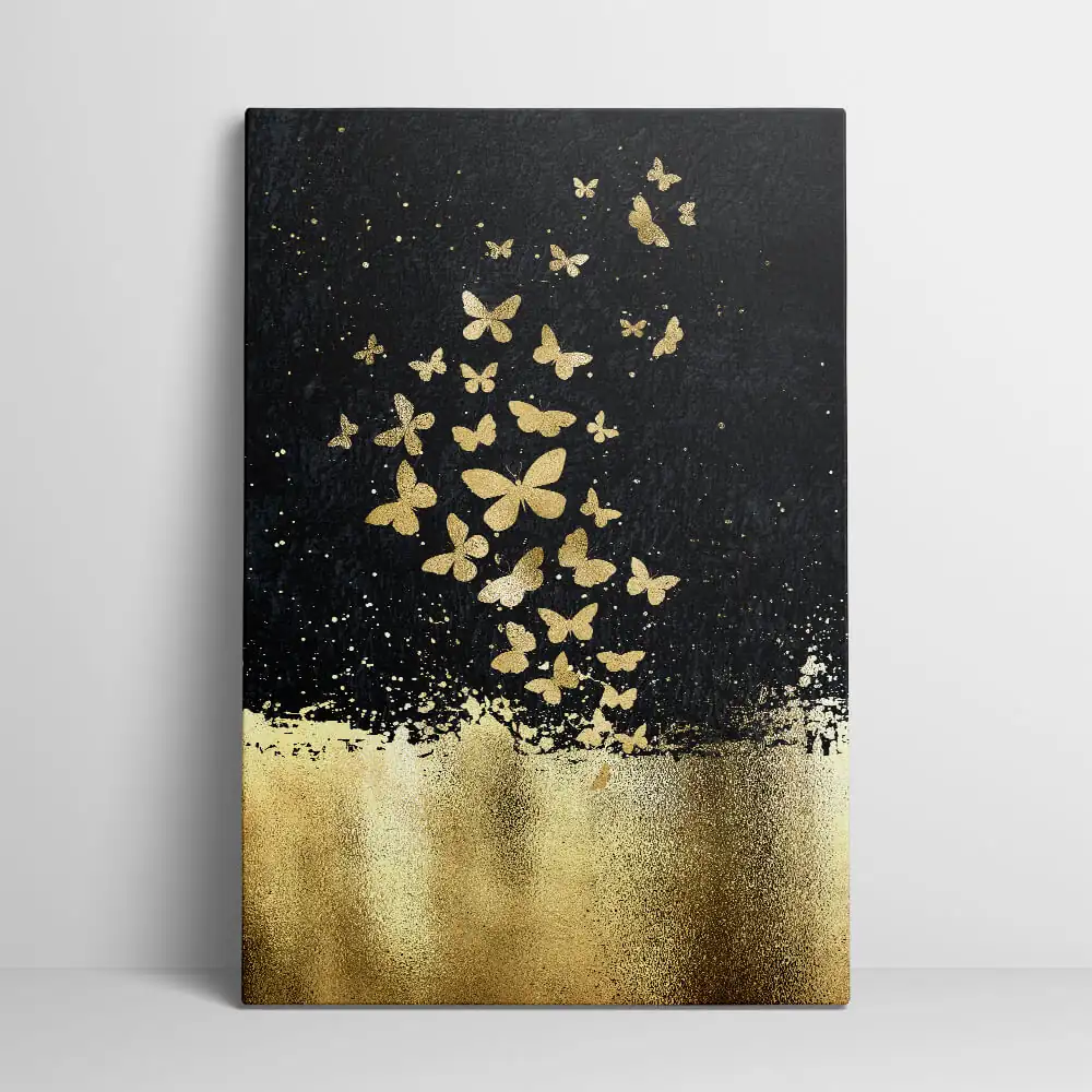 Black Gold Butterflies canvas showing the gallery-wrapped edge on its 3 cm frame