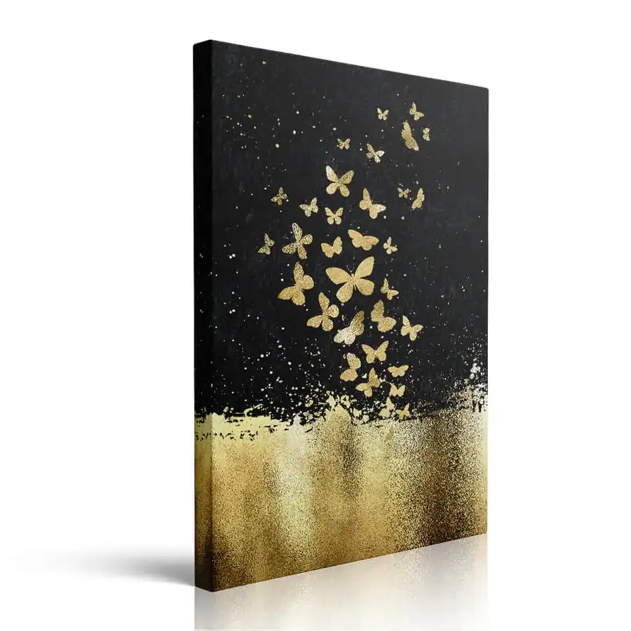 Black Gold Butterflies printed on canvas by Pveror Art