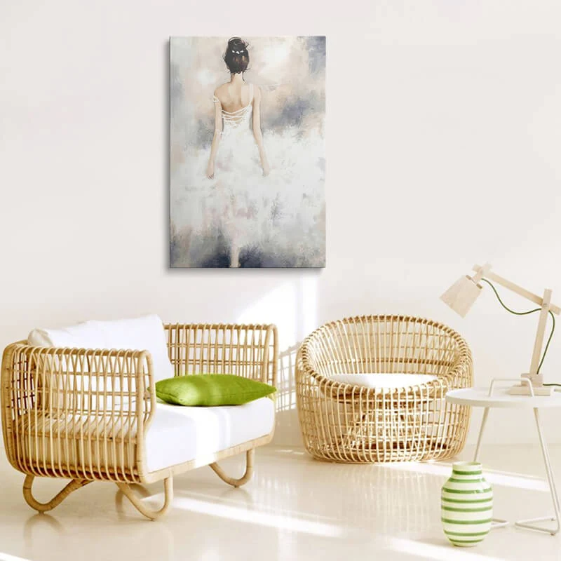 Girl Abstract canvas hung in a bedroom above a bedside table