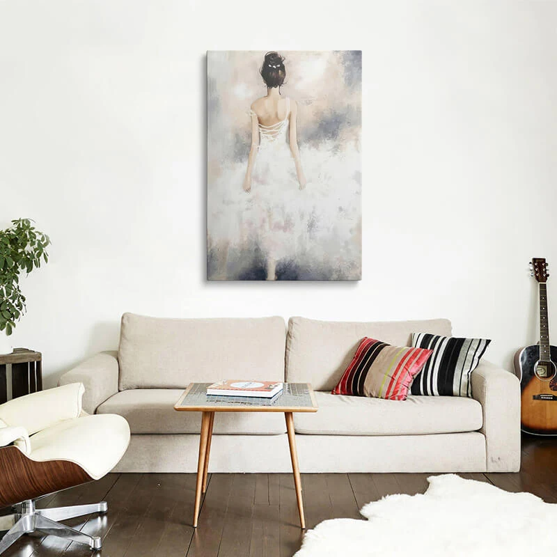 Girl Abstract canvas hung above a sofa in a living room