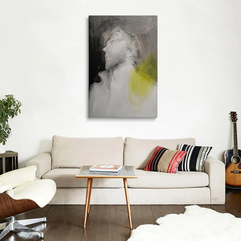 Man Abstract canvas hung above a sideboard in a living room