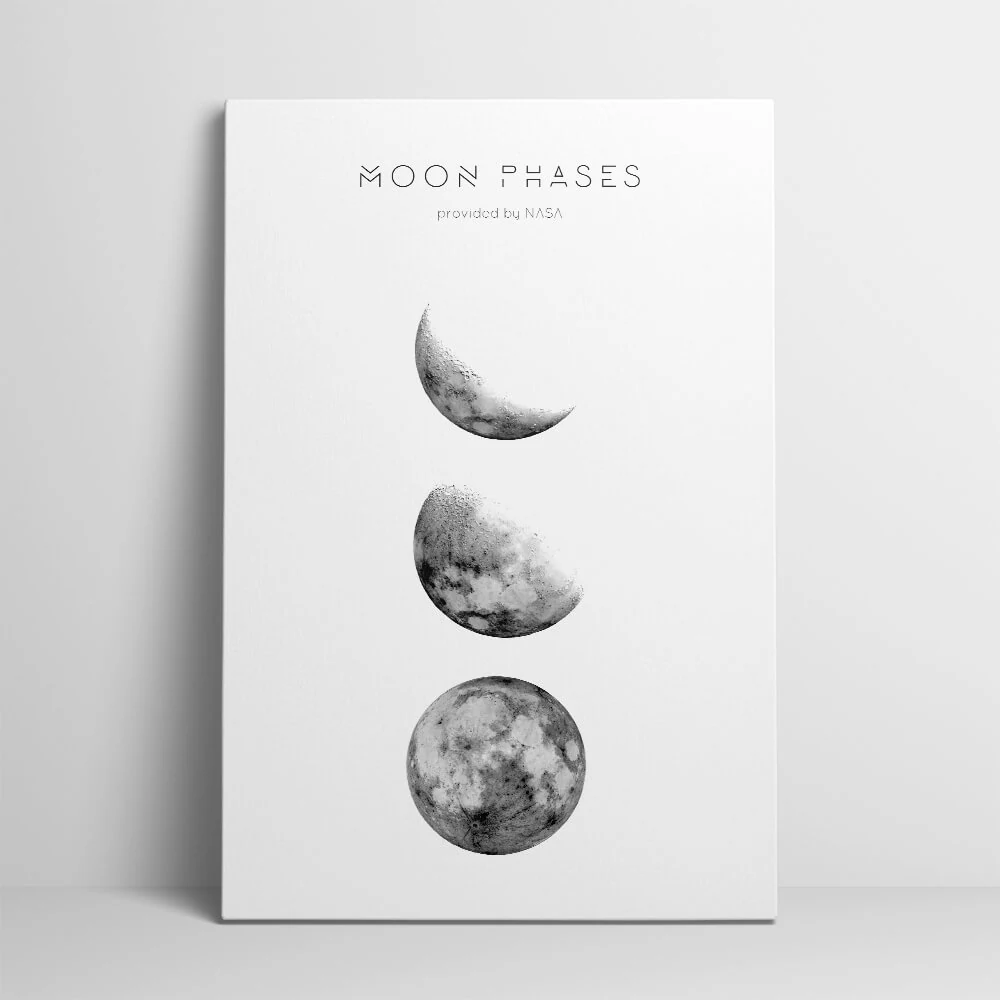 Moon Phases Picture canvas showing the gallery-wrapped edge on its 3 cm frame