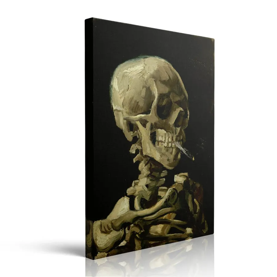 Skull Of A Skeleton With Burning Cigarette printed on canvas by Pveror Art