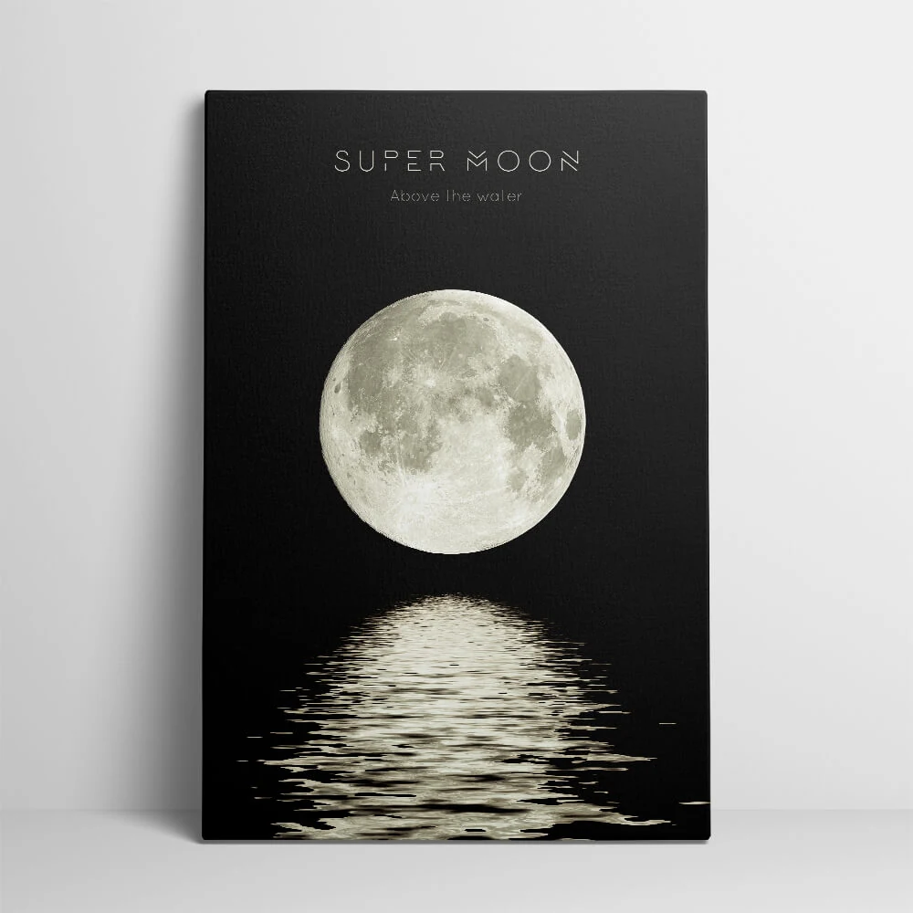 Super Moon Above The Water canvas showing the gallery-wrapped edge on its 3 cm frame