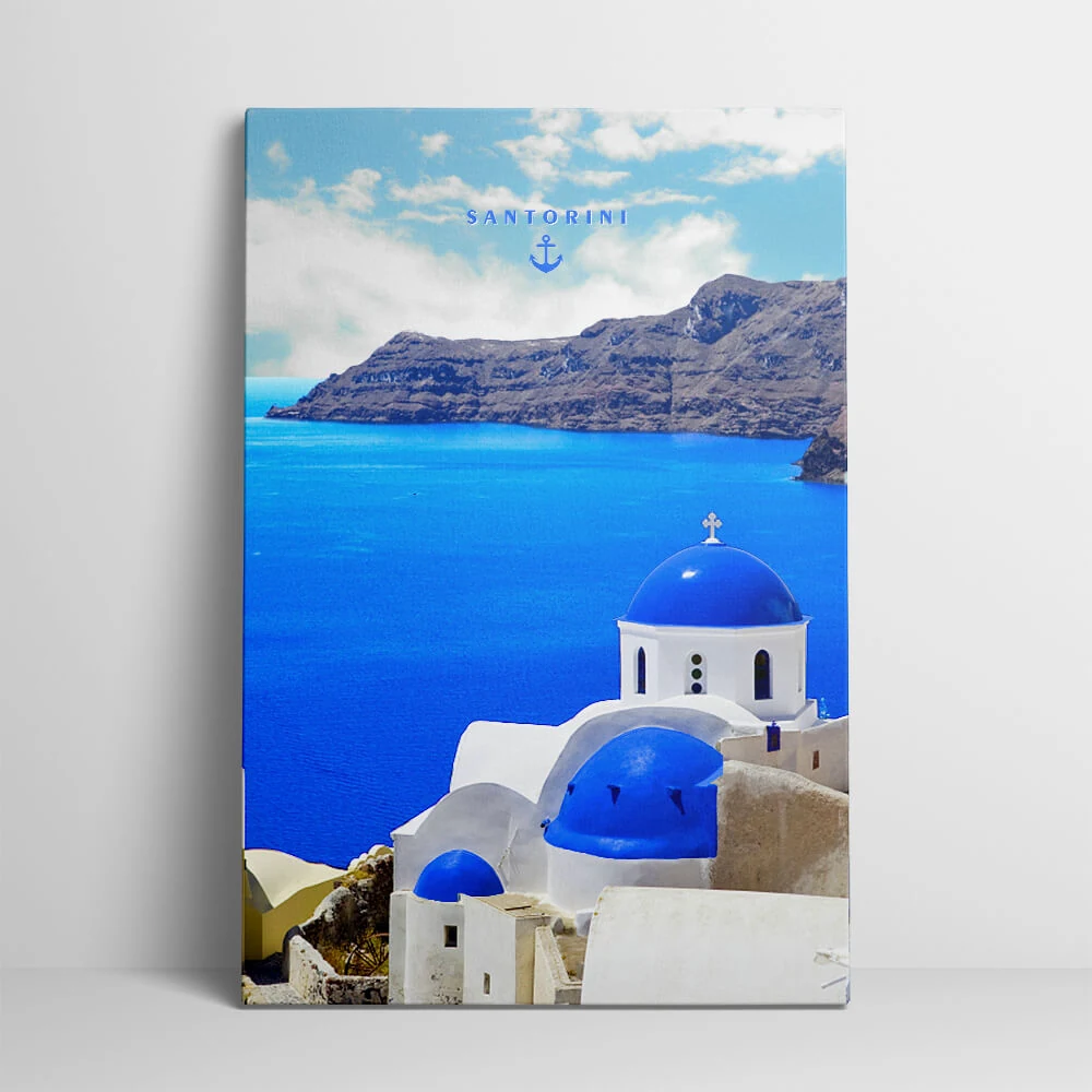 Three Bells Of Fira canvas showing the gallery-wrapped edge on its 3 cm frame