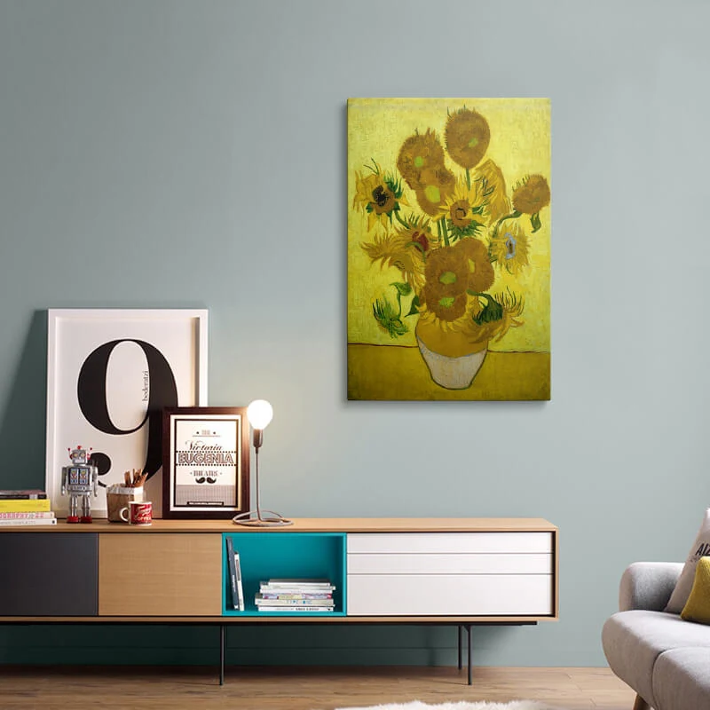 Canvas wall art hung above a sideboard in a dining area