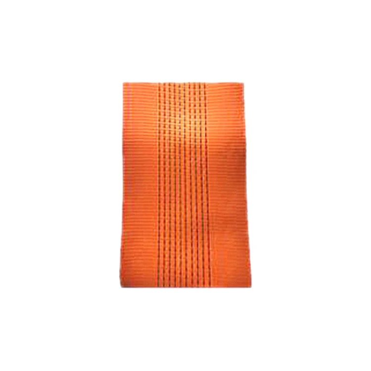 Orange woven webbing strap with multiple rows of black stitching along its center