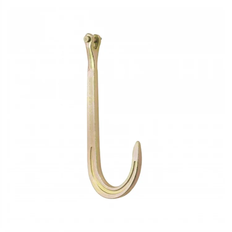 Yellow zinc-plated steel J-hook with tapered pointed tip, isolated on a white background