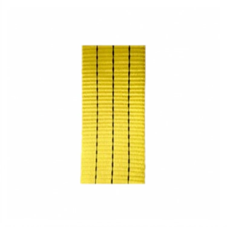 Yellow woven webbing strap with black vertical stripes shown end-on against a plain white background