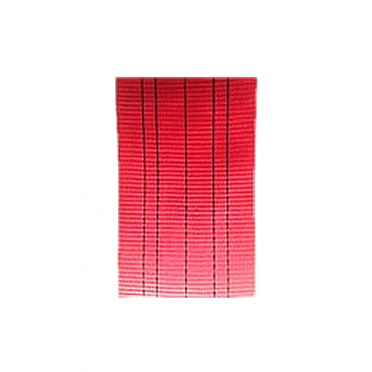 Red ribbed fabric ribbon with vertical black stripes fading to pink, on a white background