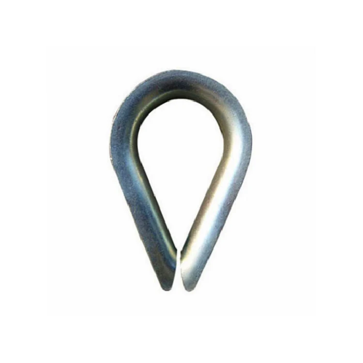 Galvanized steel wire rope thimble with teardrop shape on white background