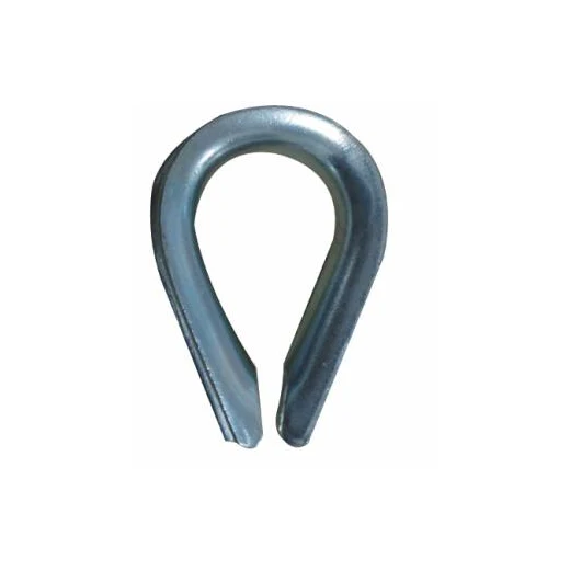 Galvanized steel wire rope thimble with teardrop shape on a plain white background