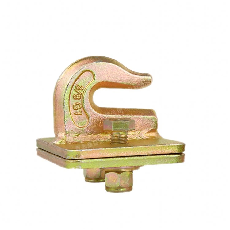 Yellow zinc-plated steel hook clamp with square base plate
