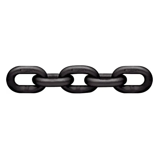 Short section of black industrial steel link chain isolated on a white background