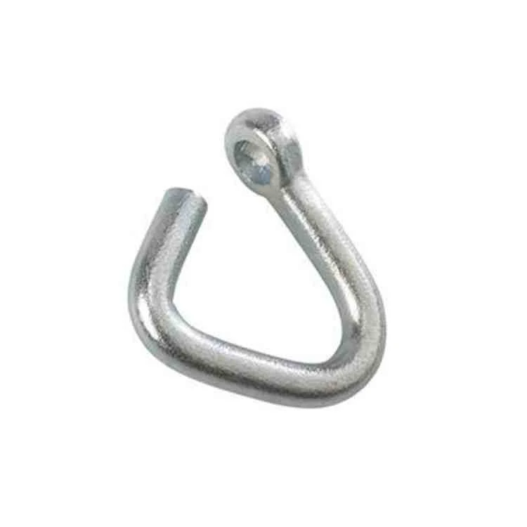 Galvanized steel wire rope clip with open triangular body and rounded eye, on a plain white background