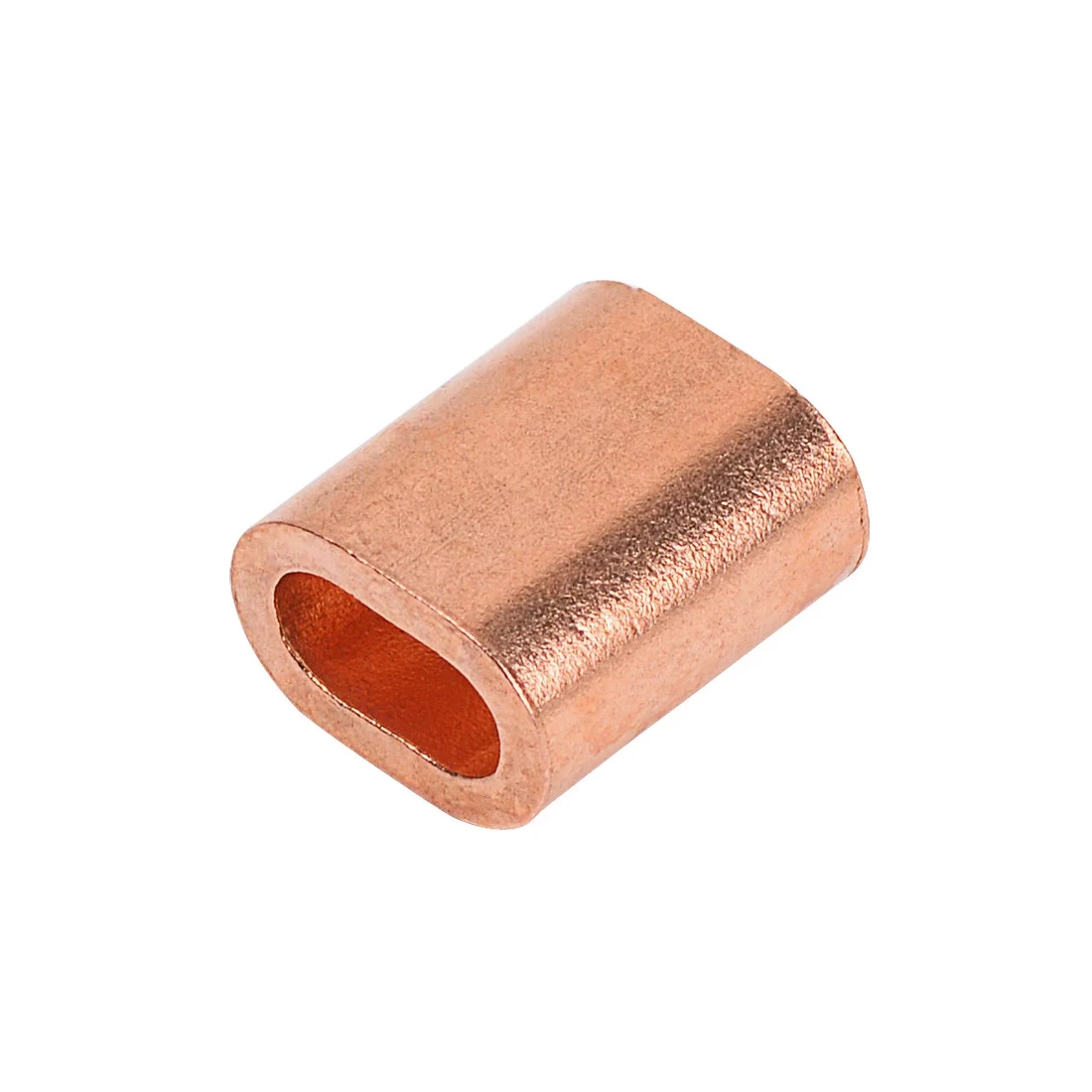Copper-colored oval ferrule sleeve with an oval opening, isolated on a white background