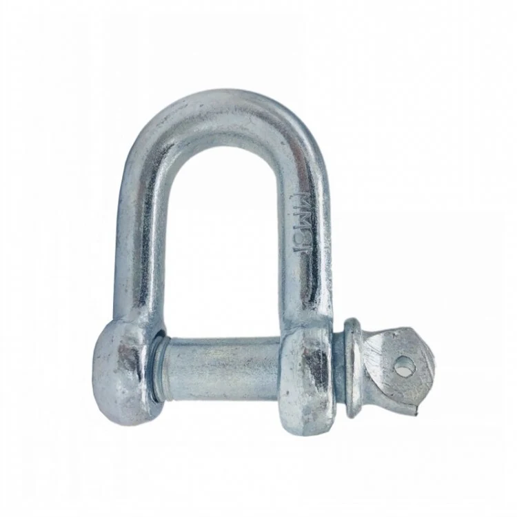 Galvanized European type large D shackle with bolt and nut closure on a white background