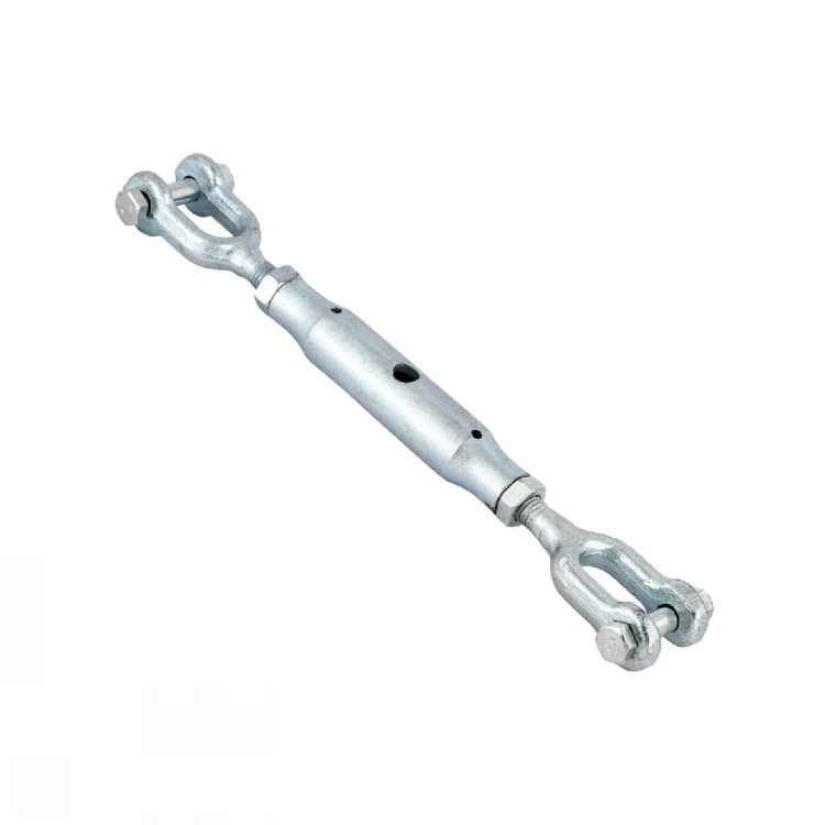 Zinc-plated DIN 1478 jaw and jaw turnbuckle with closed pipe body on a white background