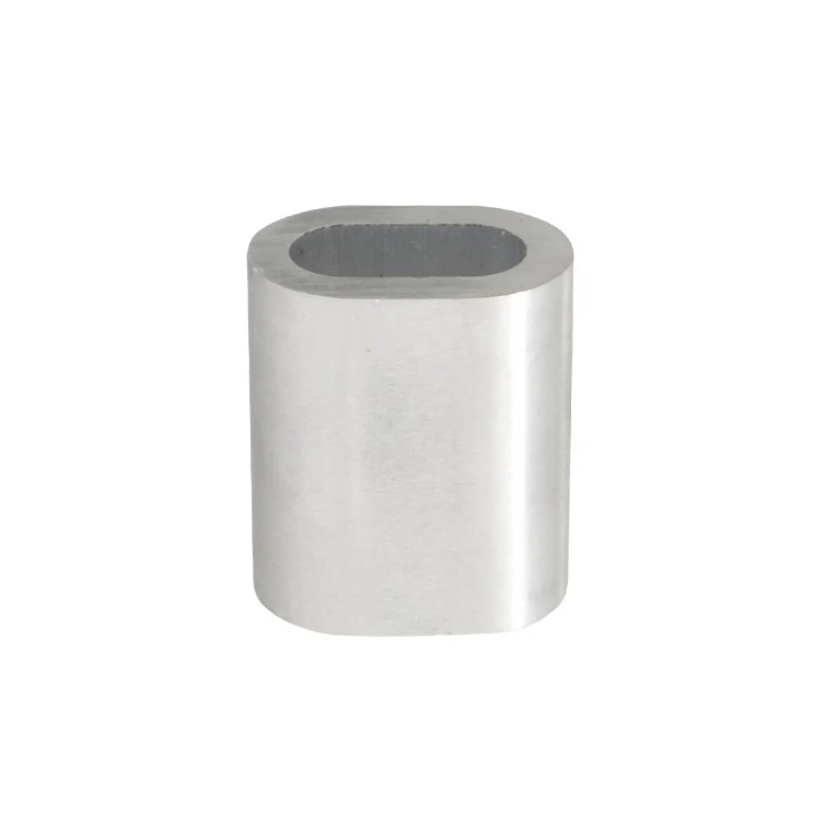 Silver aluminum oval ferrule sleeve with hollow oval opening, isolated on white background