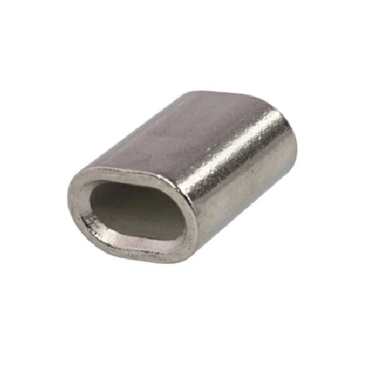 A silver steel oval wire rope ferrule isolated on a white background