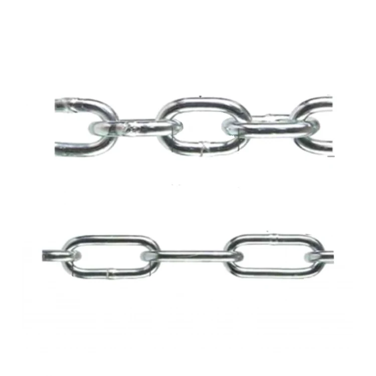Two segments of galvanized steel link chain isolated on a white background