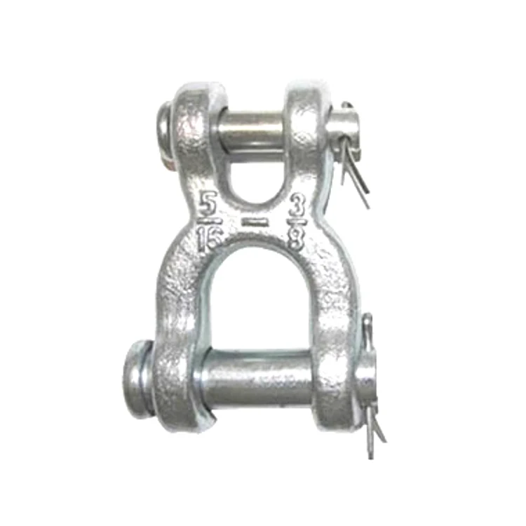 Galvanized steel bow shackle with pin and size markings 5/16 and 3/8