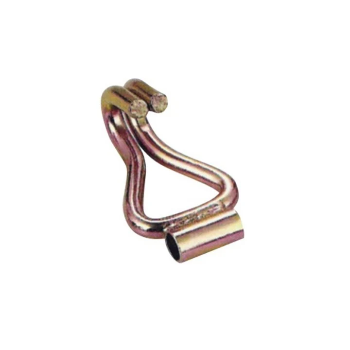 Galvanized steel wire hook with cylindrical sleeve end, angled view on plain white background